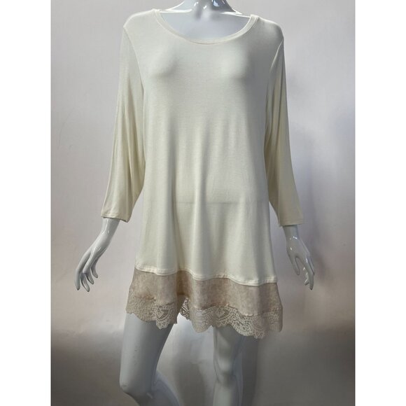Lori Goldstein LOGO Womens Ivory Tunic Top With Lace Hem Detail Size 1X Soft Str - Picture 15 of 16